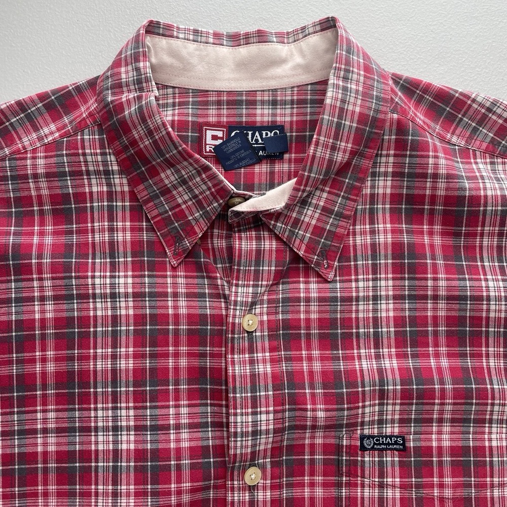 VTG Chaps Ralph Lauren SS Button Up Mens‎ Shirt Red Plaid XL